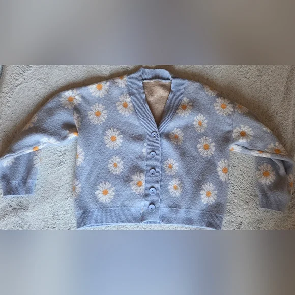 Floral Blue Cardigan Sweater - Picture 1 of 2